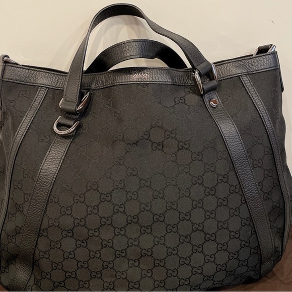 👜 GORGEOUS NEW GUCCI HOBO ABBEY GG CONVERTIBLE D RING BLACK NYLON BAG~👜 - Picture 3 of 11